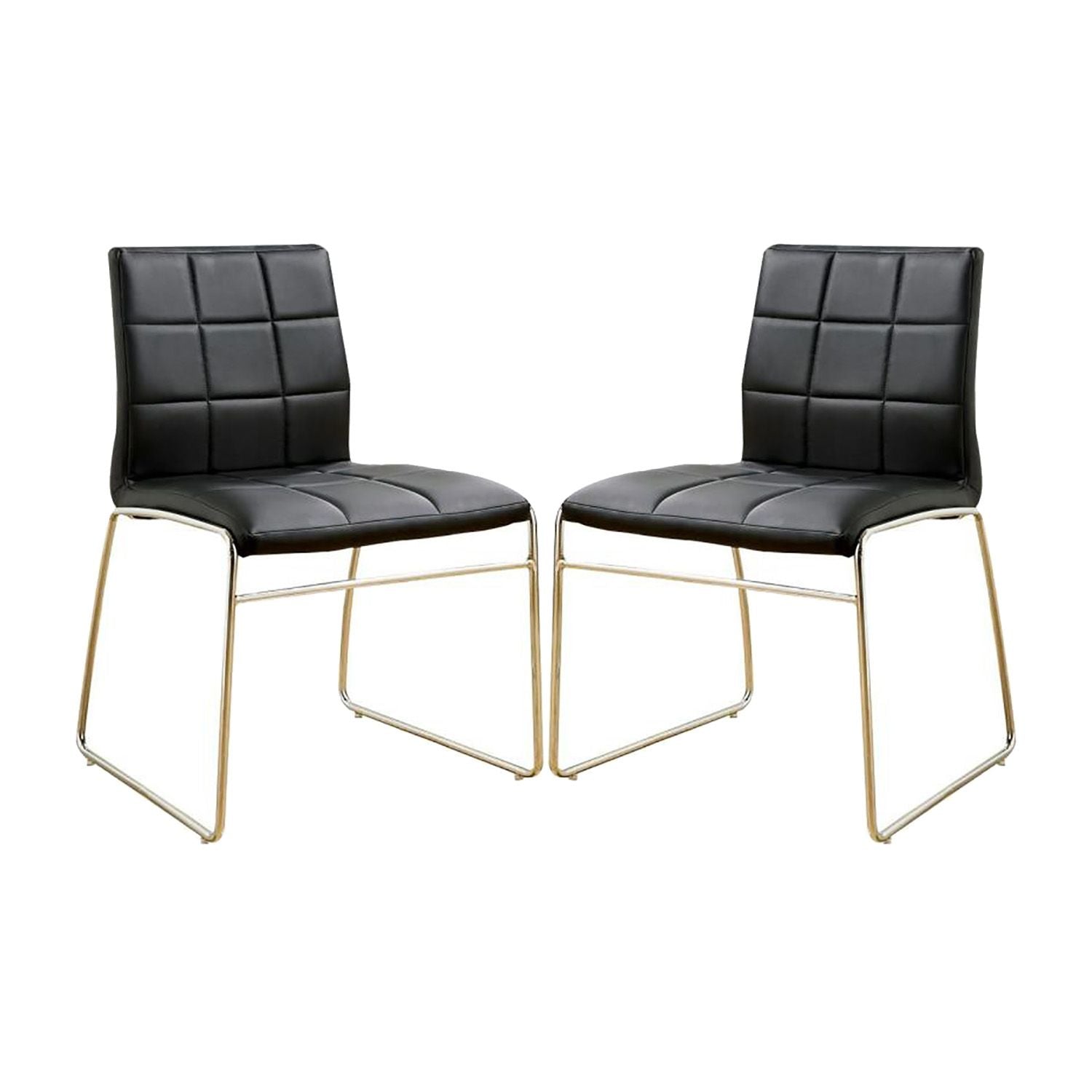 Set of 2 Leatherette Upholstered Side Chairs in Black and Chrome