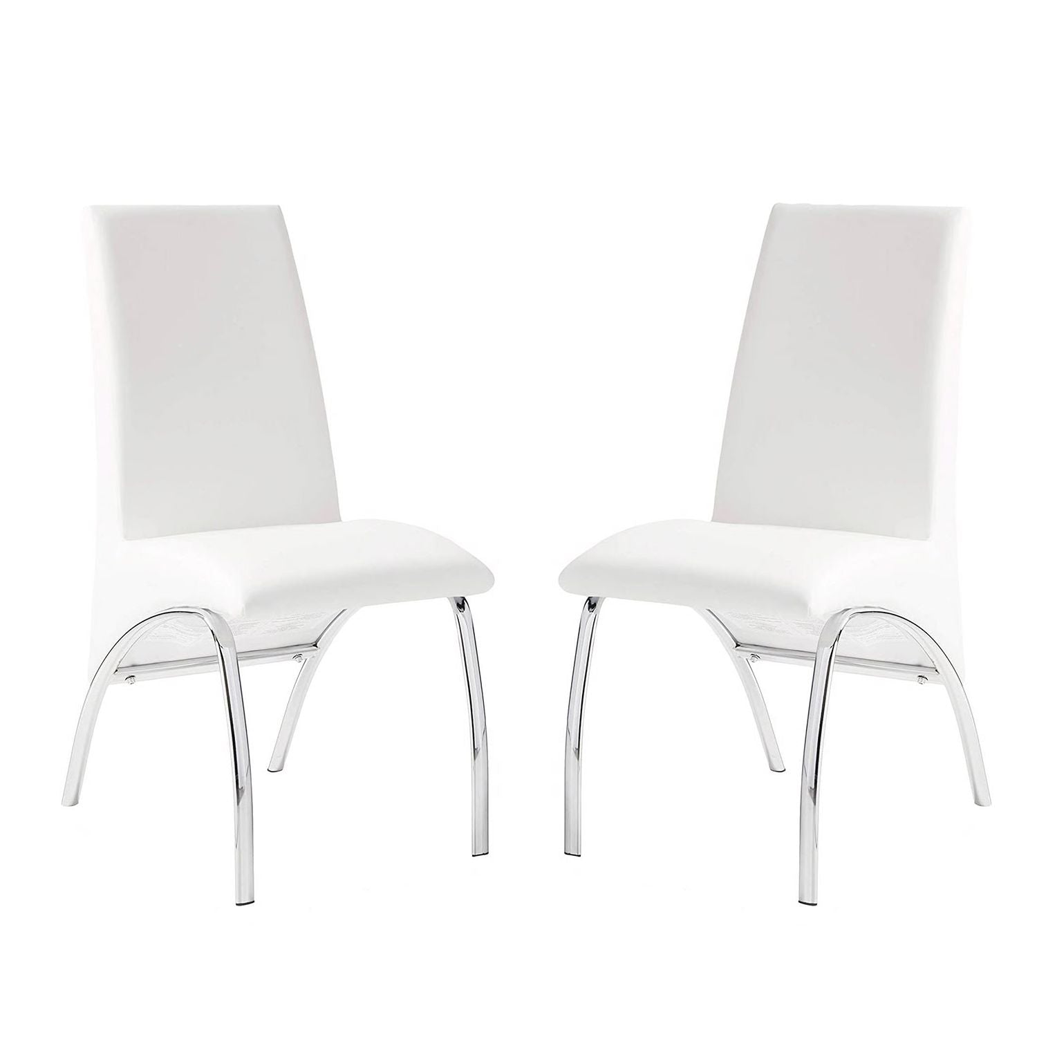 Set of 2 Padded Leatherette Side Chairs in White and Chrome