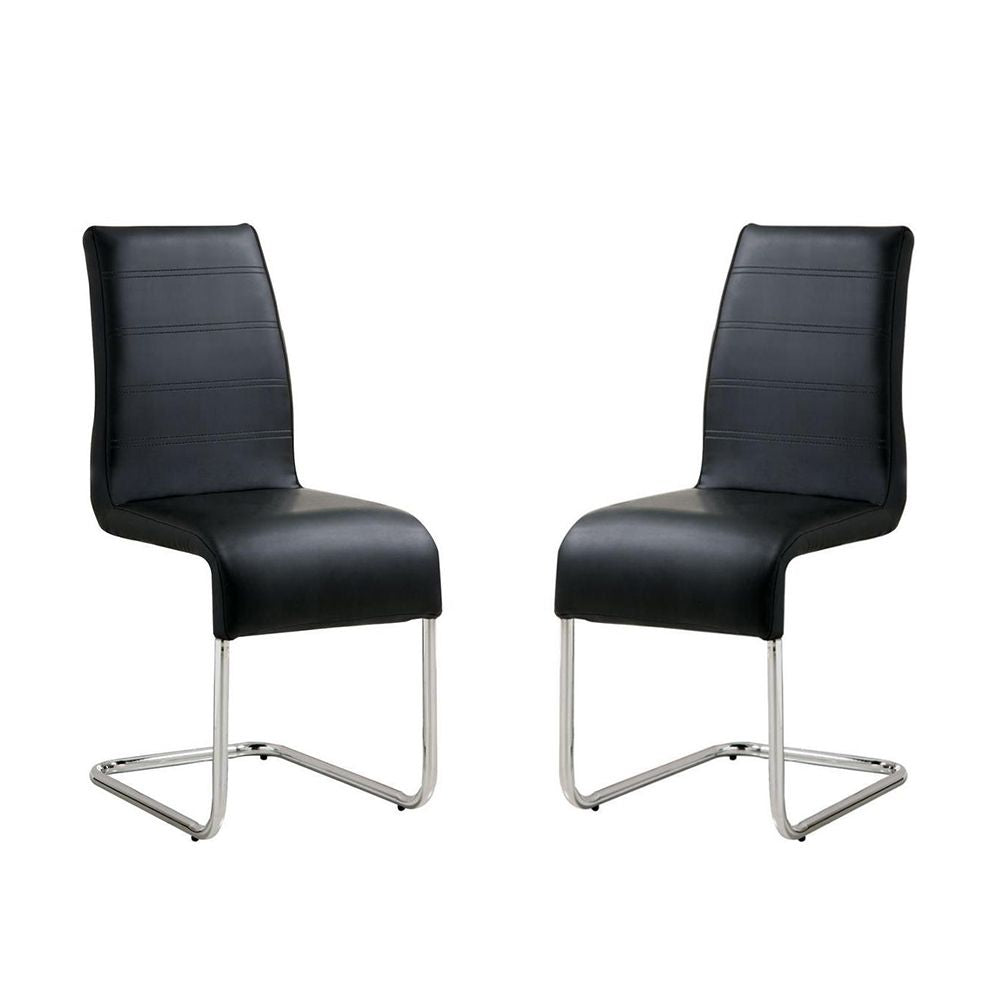 Set of 2 Padded Leatherette Side Chiars in Black and Chrome