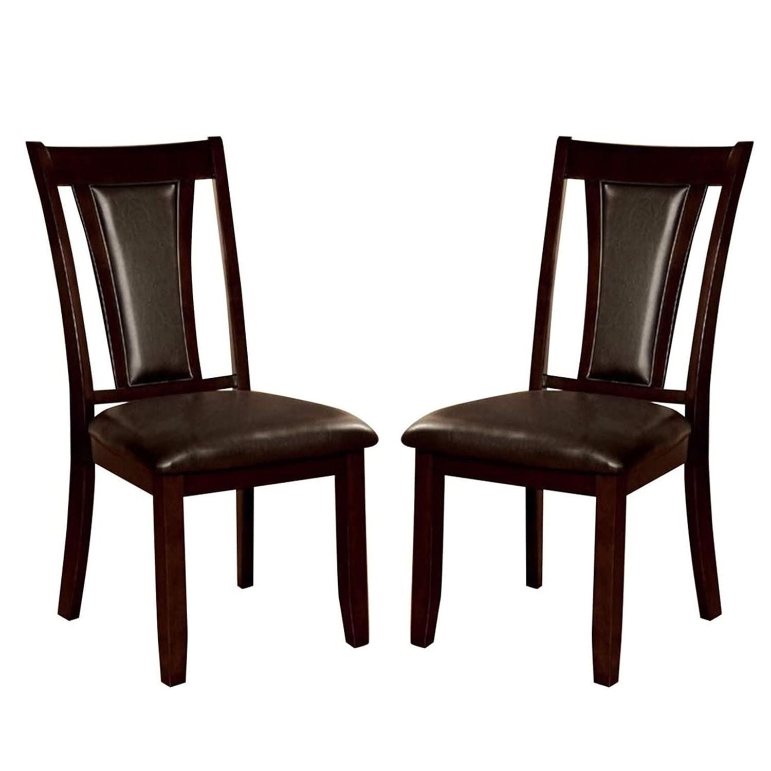 Set of 2 Padded Espresso Leatherette Side Chairs in Dark Cherry Finish