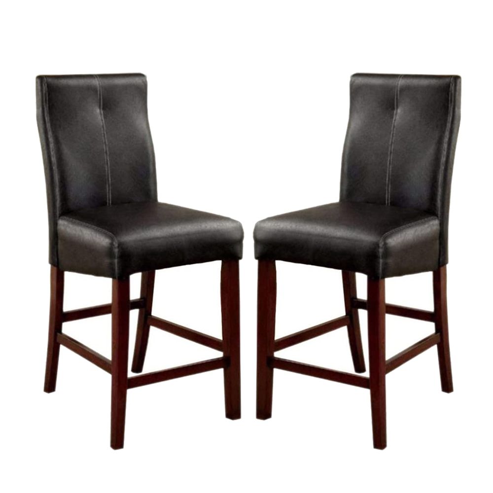 Set of 2 Padded Leatherette Counter Height Chairs in Brown Cherry and Black