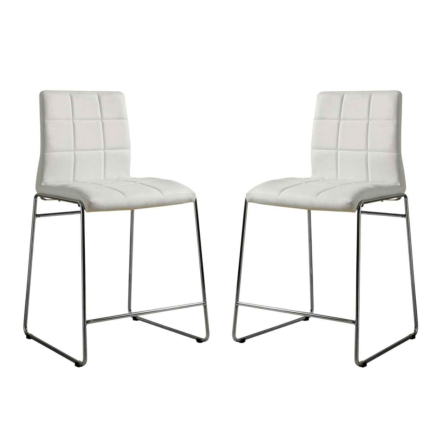Set of 2 Leatherette Upholstered Counter Hight Chairs in White and Chrome