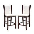 Set of 2 Padded White Leatherette Counter Height Chairs in Dark Cherry