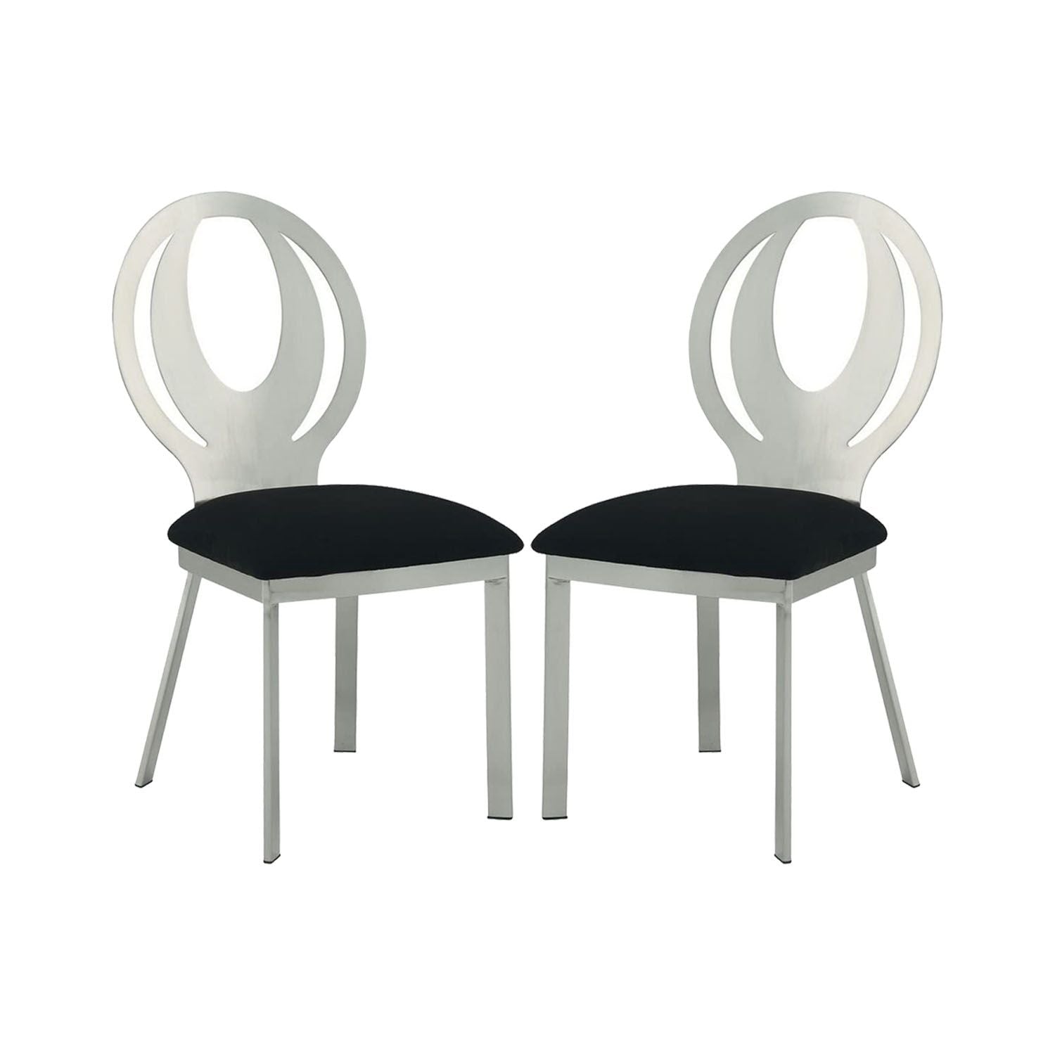 Set of 2 Microfiber and Metal Side Chairs in Silver and Black Finish