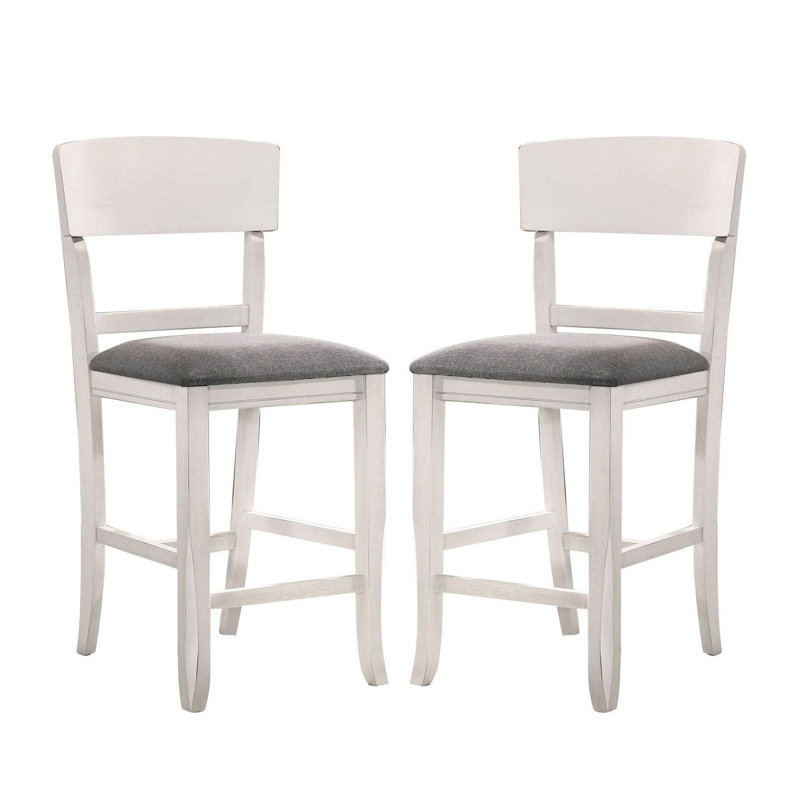 Set of 2 Fabric Padded Counter Height Chairs in White And Gray