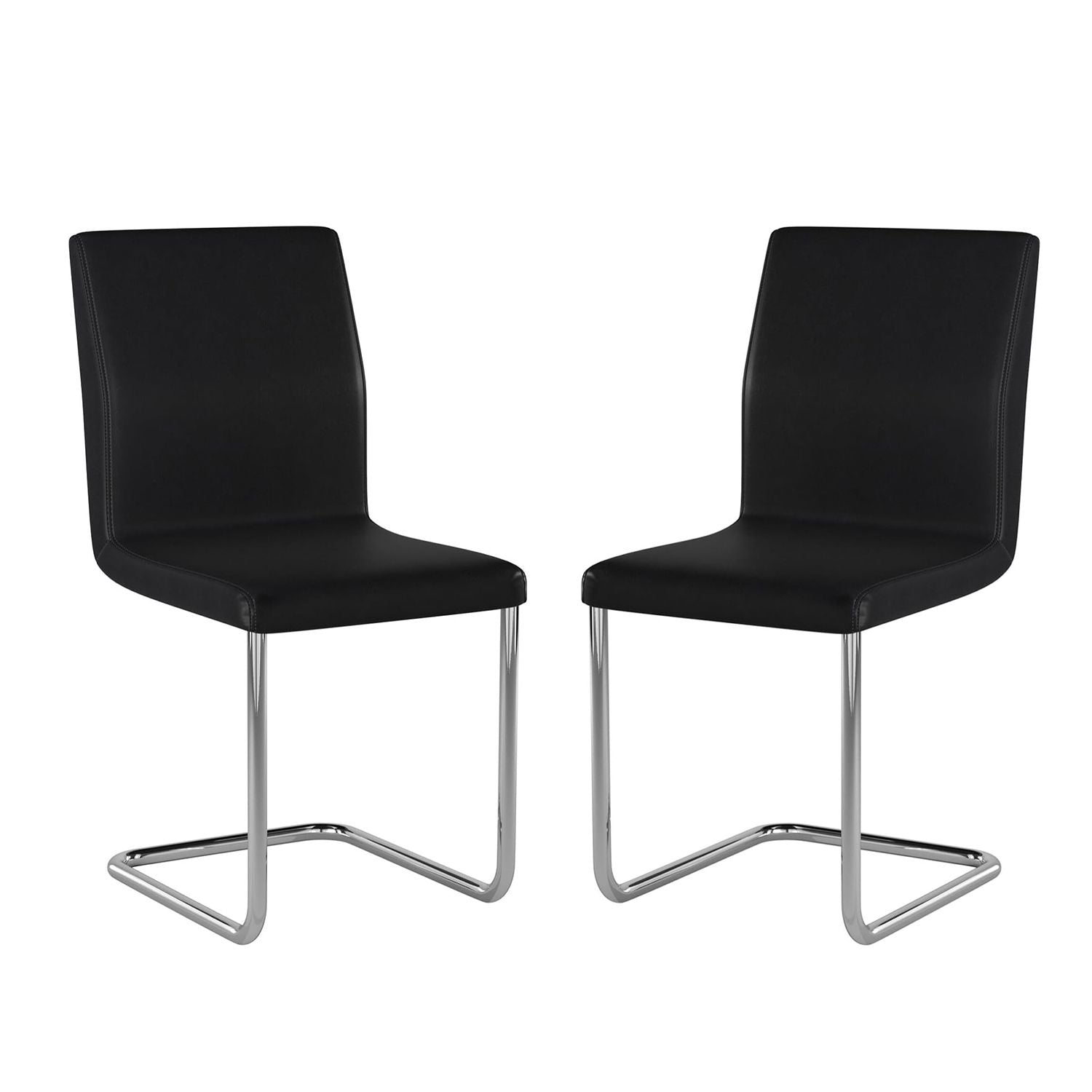 Set of 2 Padded Leatherette Side Chairs with L-Shape Leg in Black and Chrome