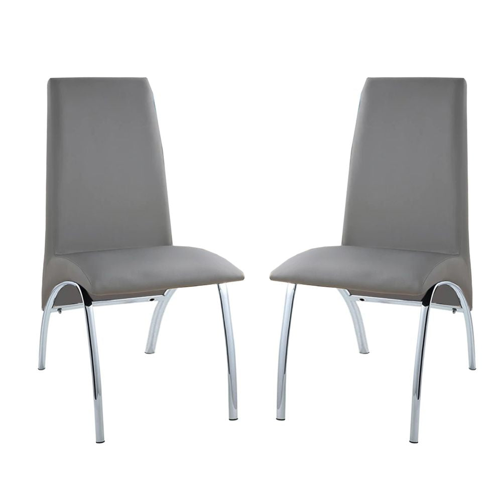Set of 2 Padded Gray Leatherette Side Chairs in Chrome