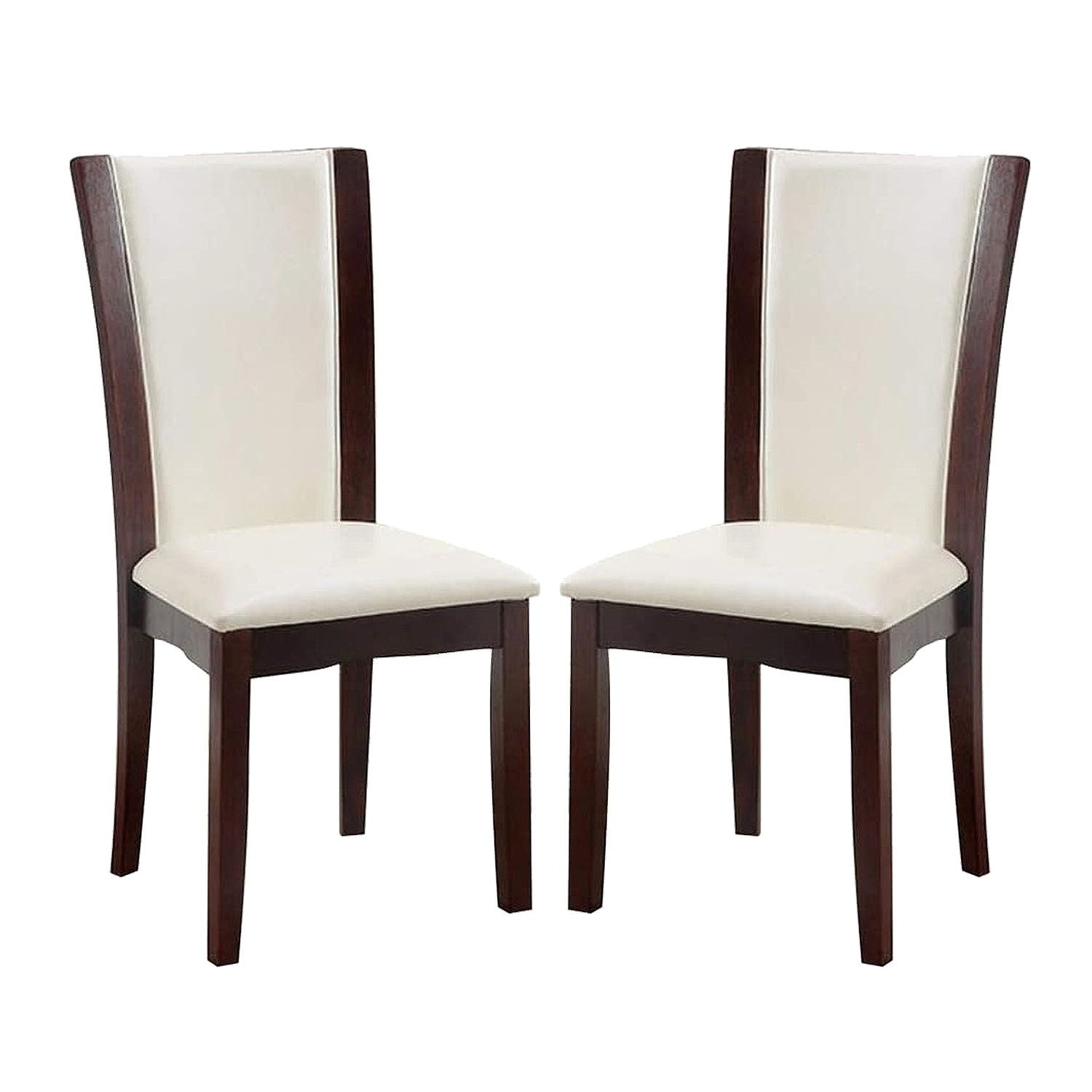 Set of 2 Padded White Leatherette Dining Chairs in Dark Cherry and White
