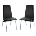 Leatherette Upholstered Side Chairs in Black and Chrome, Set of 2