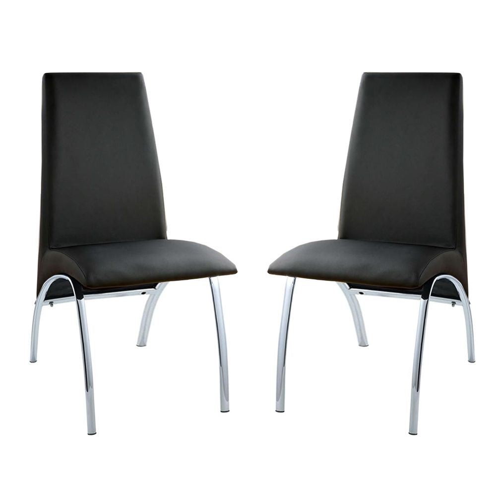 Leatherette Upholstered Side Chairs in Black and Chrome, Set of 2