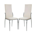 Set of 2 Padded White Leatherette Dining Chairs in Chrome Finish