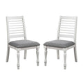 Set of 2 Padded Fabric Dining Chairs with Ladder Back in Antique White and Gray
