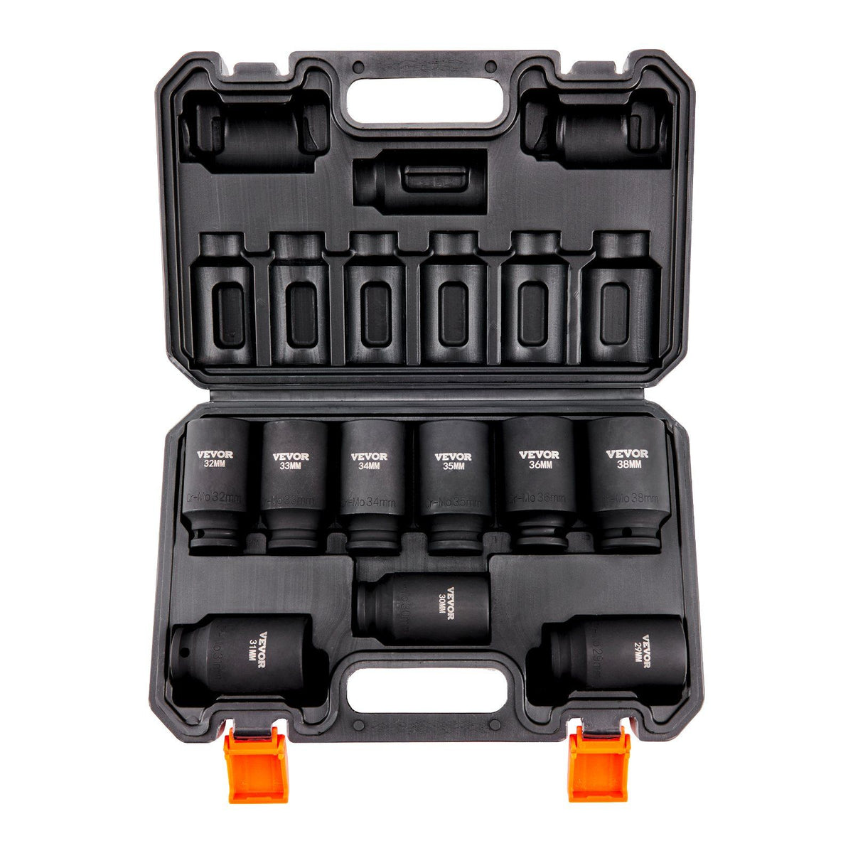 VEVOR 1/2 Drive Impact Socket Set, 9 Piece Deep Socket Set Metric 29-38mm, 6 Point Cr-Mo Alloy Steel for Auto Repair, Easy-to-Re