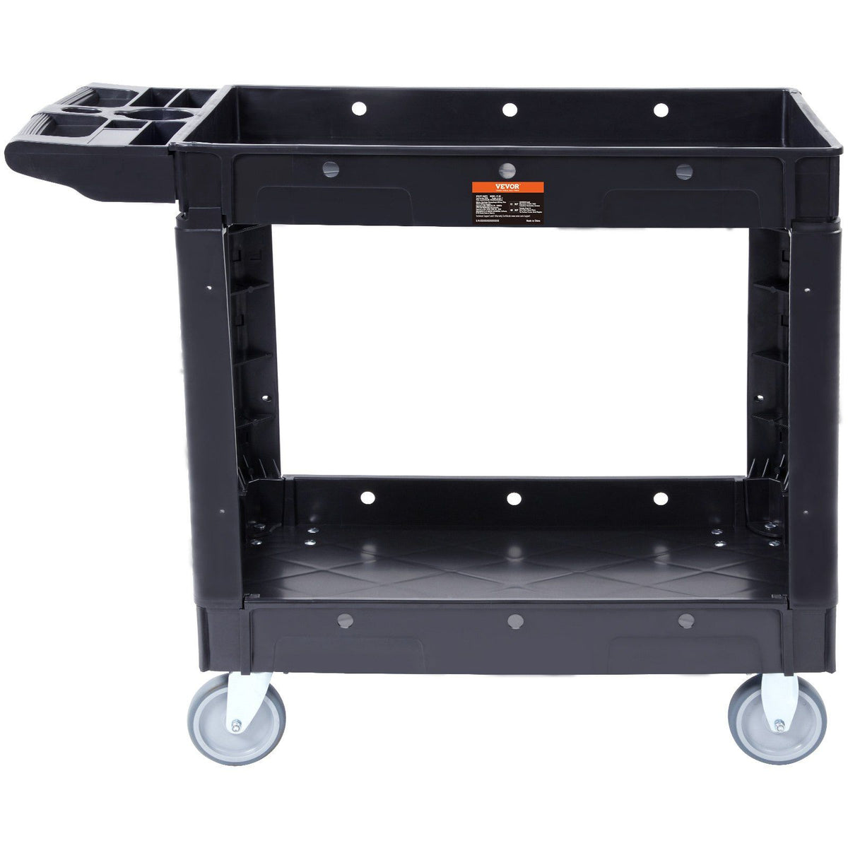 VEVOR Utility Service Cart, 2 Shelf 550LBS Heavy Duty Plastic Rolling Utility Cart with 360 Swivel Wheels, Medium Lipped Shelf, 
