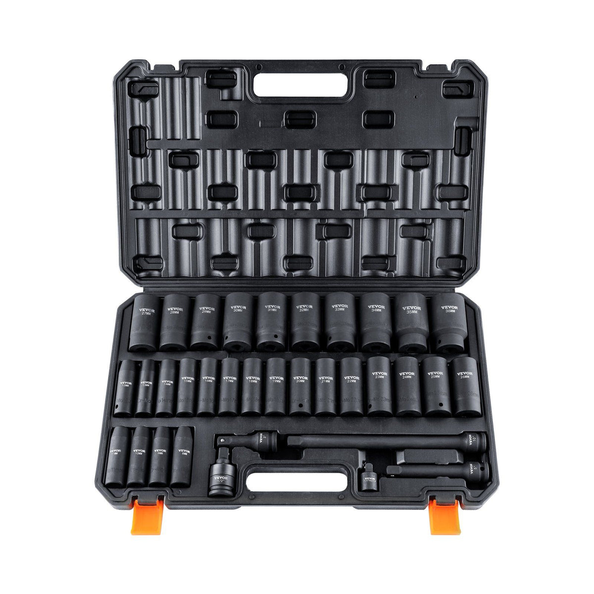 VEVOR 1/2 Drive Deep Impact Socket Set, 34pcs Socket Set Metric (8-36mm) 6 Point Cr-MO Alloy Steel for Auto Repair, Rugged Const