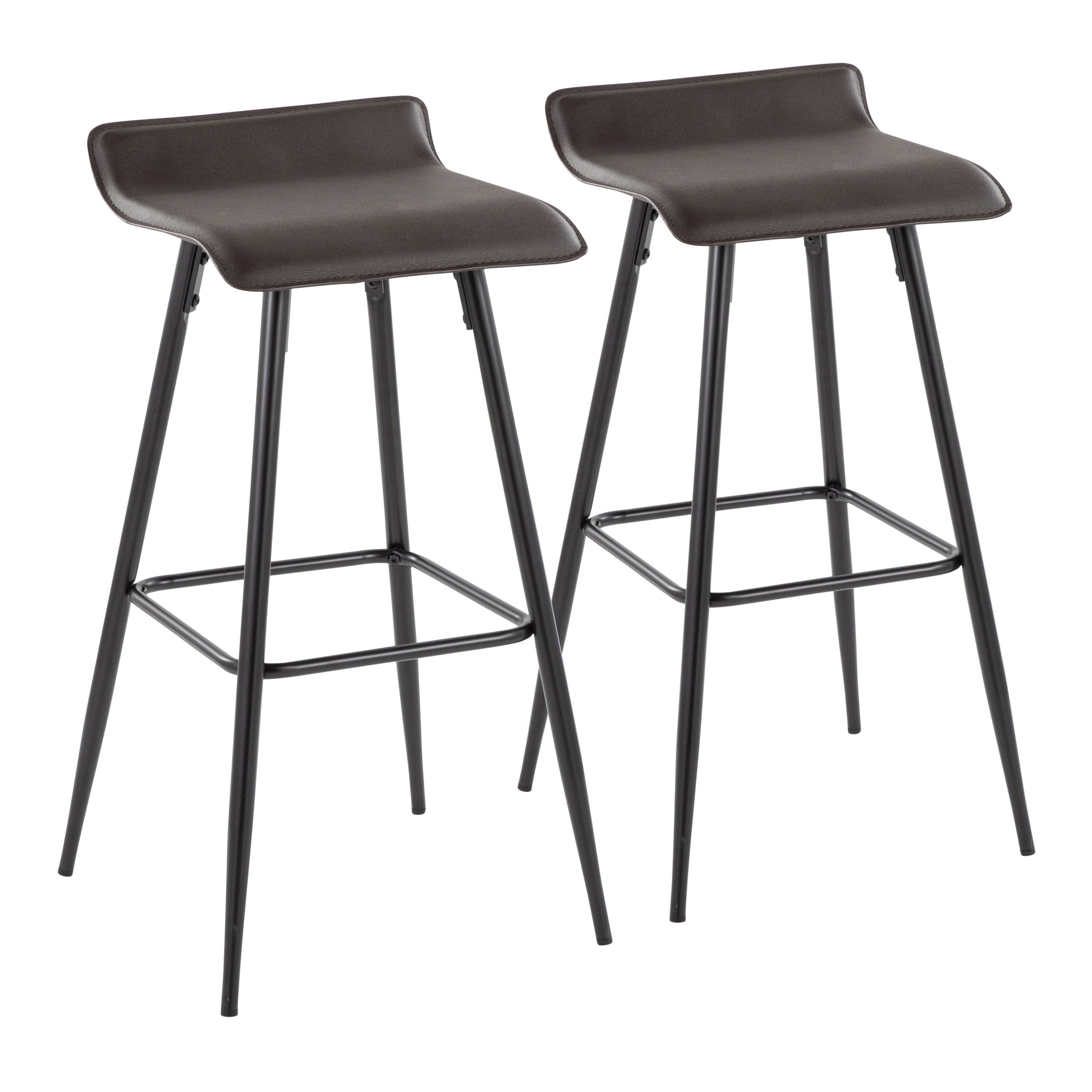 Ale 30 Contemporary Fixed-Height Bar Stool in Black Steel and Espresso Faux Leather by LumiSource - Set of 2