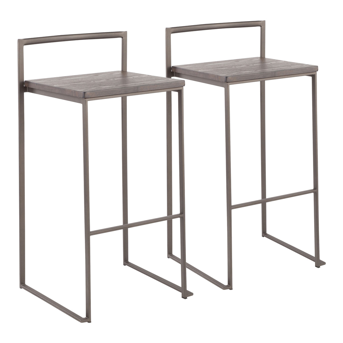 Fuji Industrial Stackable Barstool in Antique with an Espresso Wood-Pressed Grain Bamboo Seat by LumiSource - Set of 2
