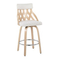 York Mid-Century Modern 26 Counter Stool in Natural Wood and Cream Fabric with Chrome Footrest by LumiSource