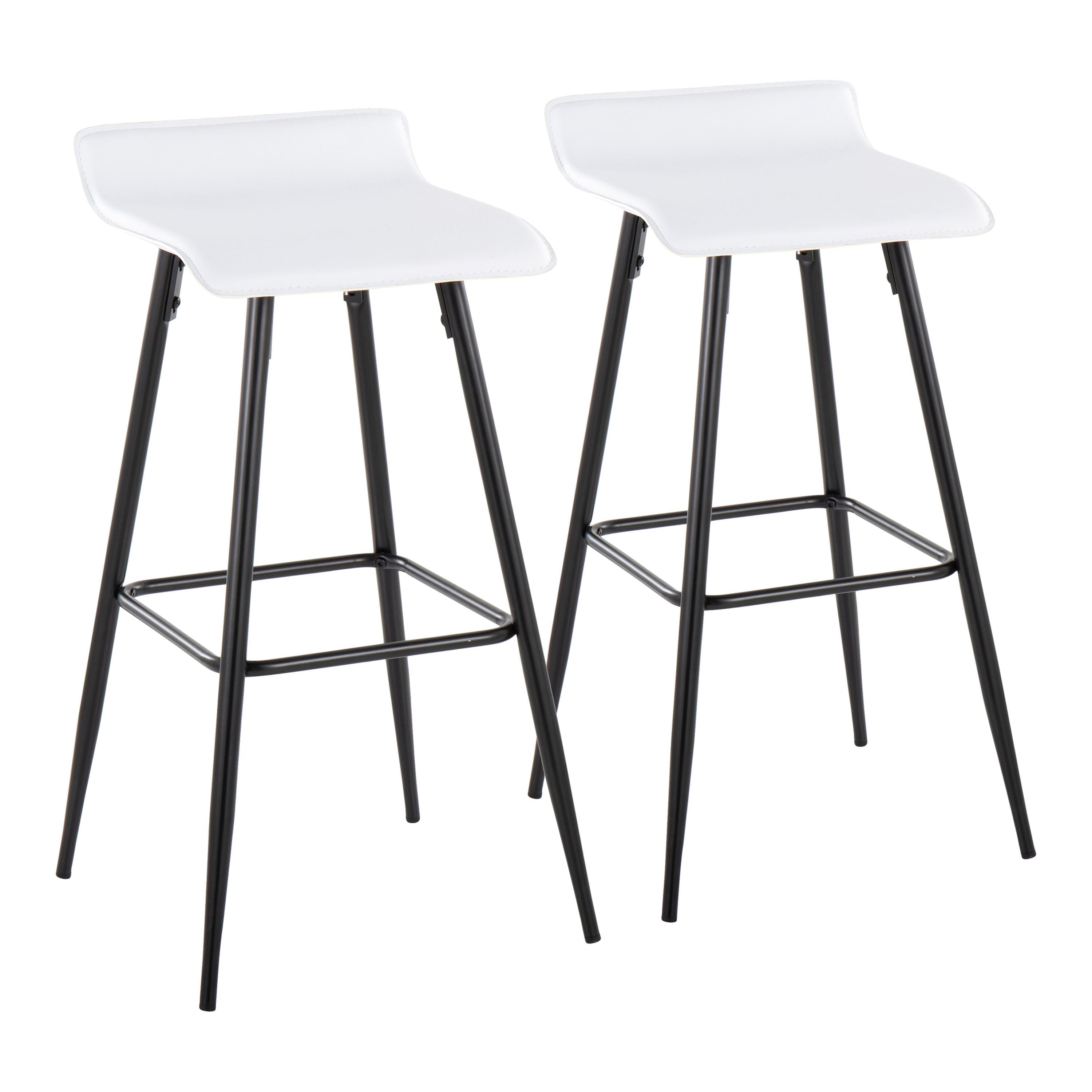 Ale 30 Contemporary Fixed-Height Bar Stool in Black Steel and White Faux Leather by LumiSource - Set of 2