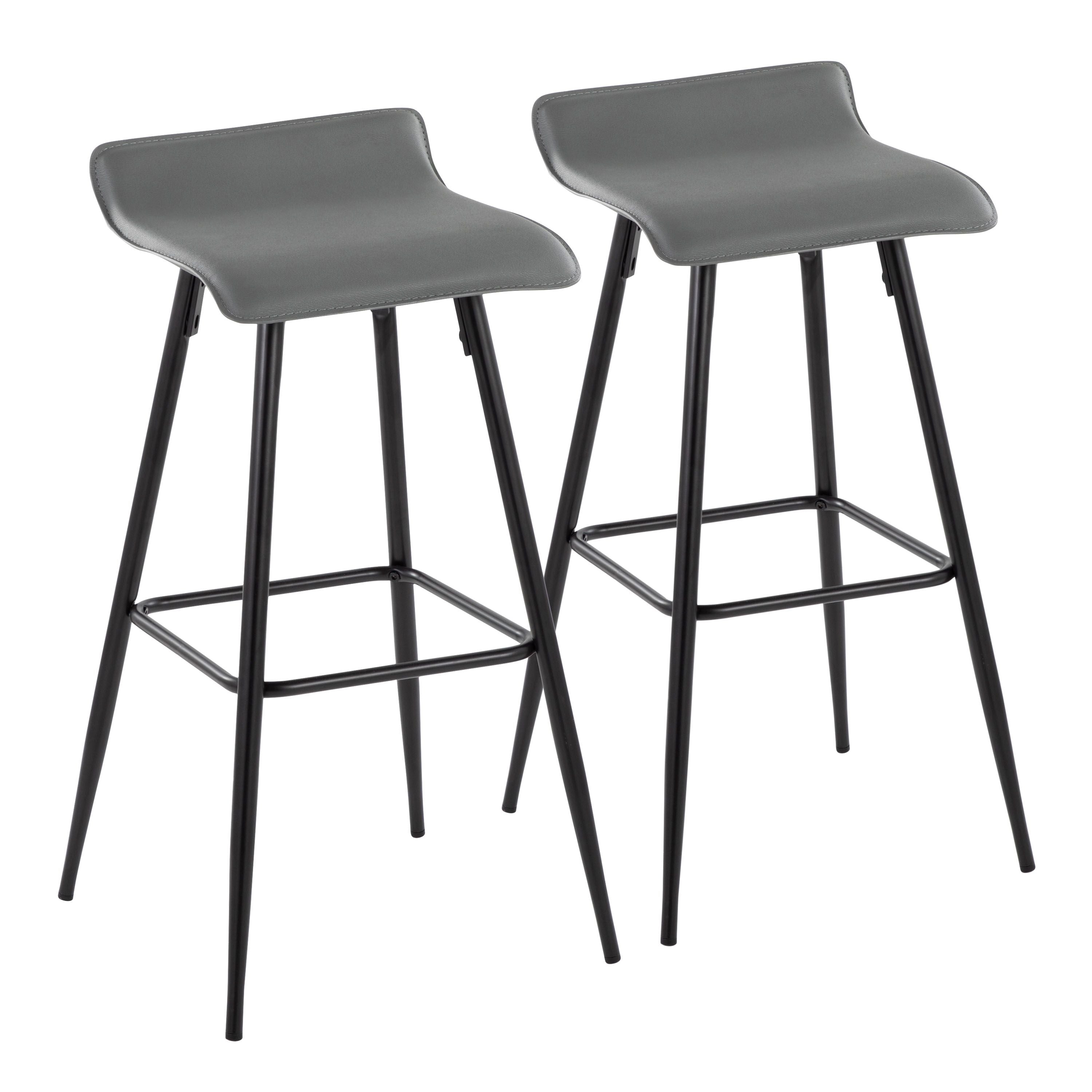 Ale 30 Contemporary Fixed-Height Bar Stool in Black Steel and Grey Faux Leather by LumiSource - Set of 2