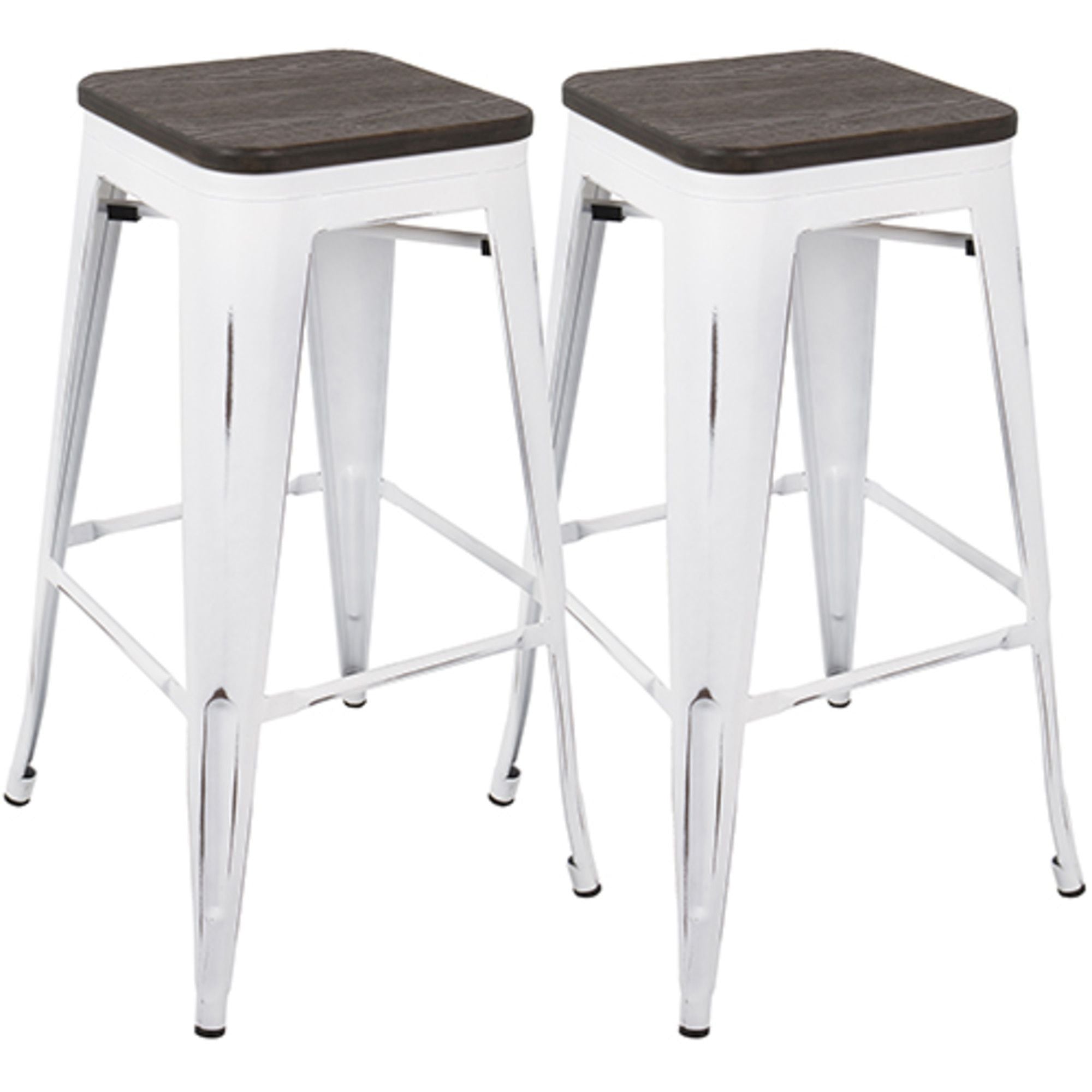Oregon Industrial Stackable Barstool in Vintage White and Espresso by LumiSource - Set of 2