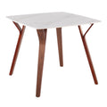 Folia Mid-Century Modern Dinette Table in Walnut Wood and White Textured Marble by LumiSource
