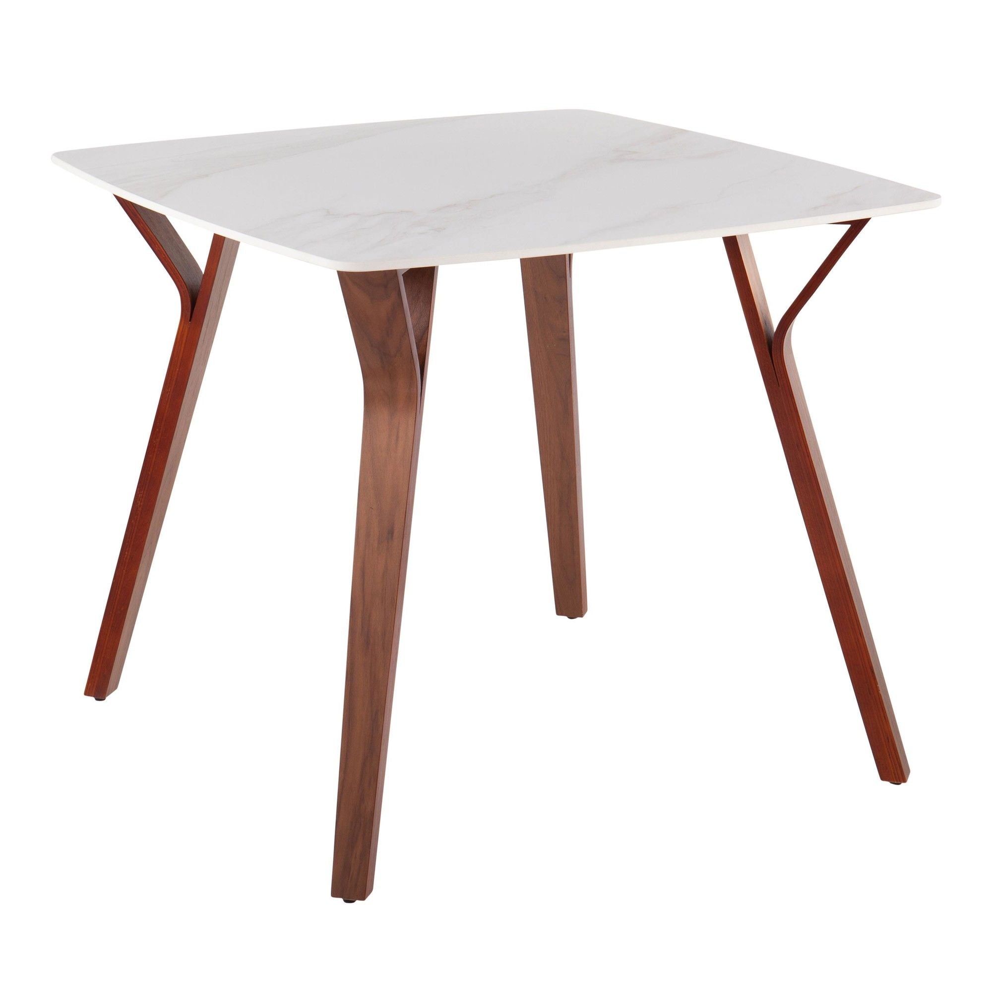 Folia Mid-Century Modern Dinette Table in Walnut Wood and White Textured Marble by LumiSource