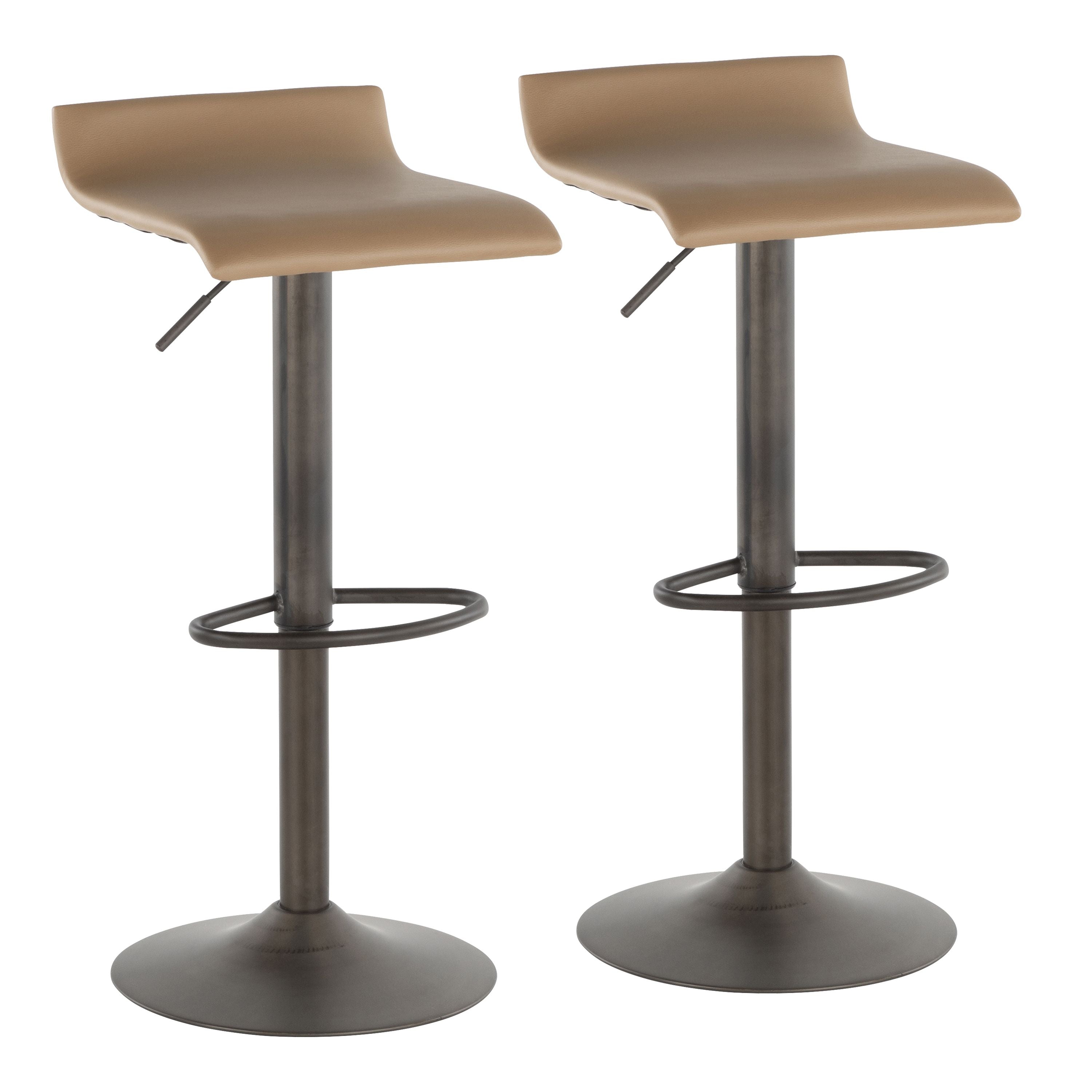 Ale Industrial Barstool in Antique Metal and Camel Faux Leather by LumiSource - Set of 2