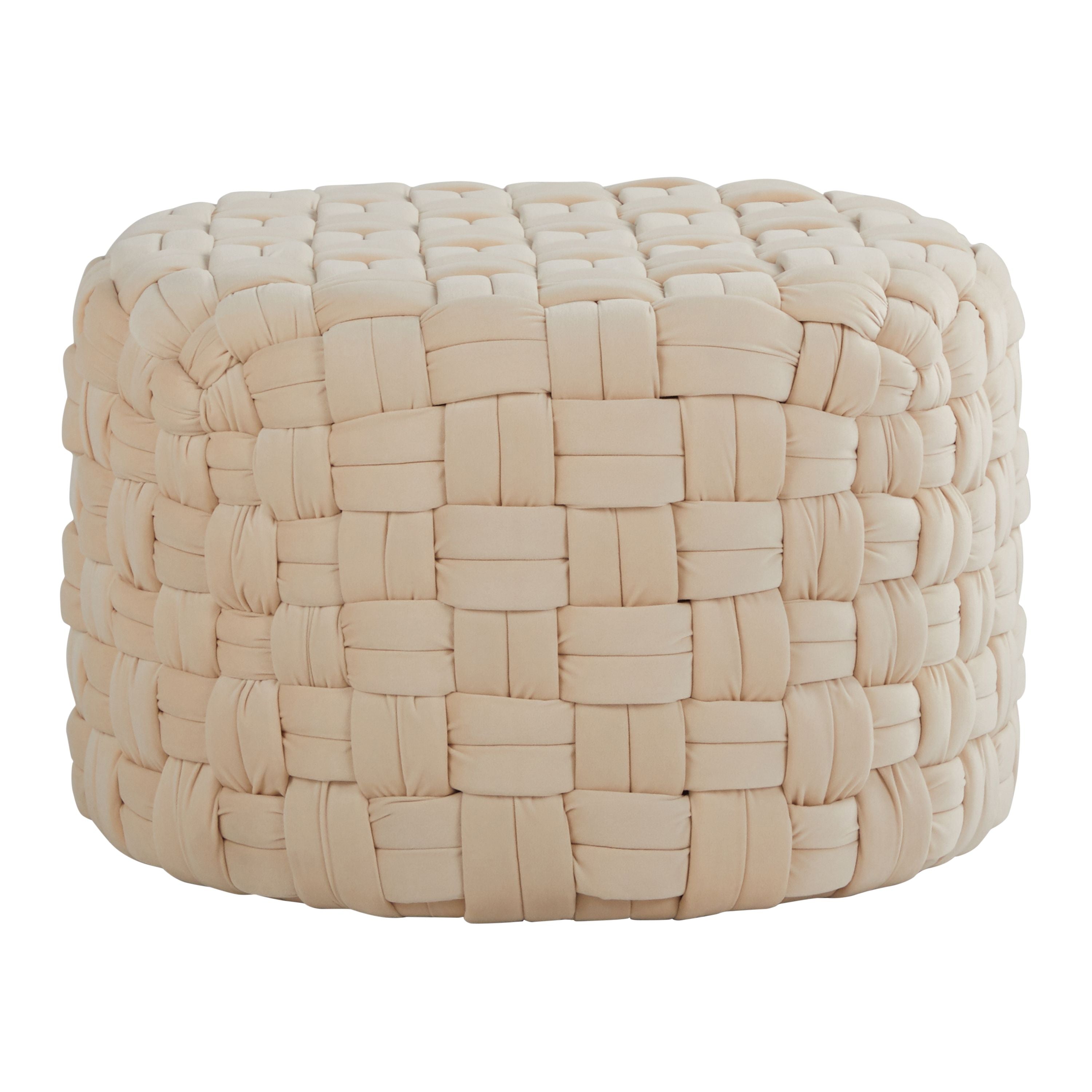 Braided Round 24 Ottoman in Cream Velvet by LumiSource