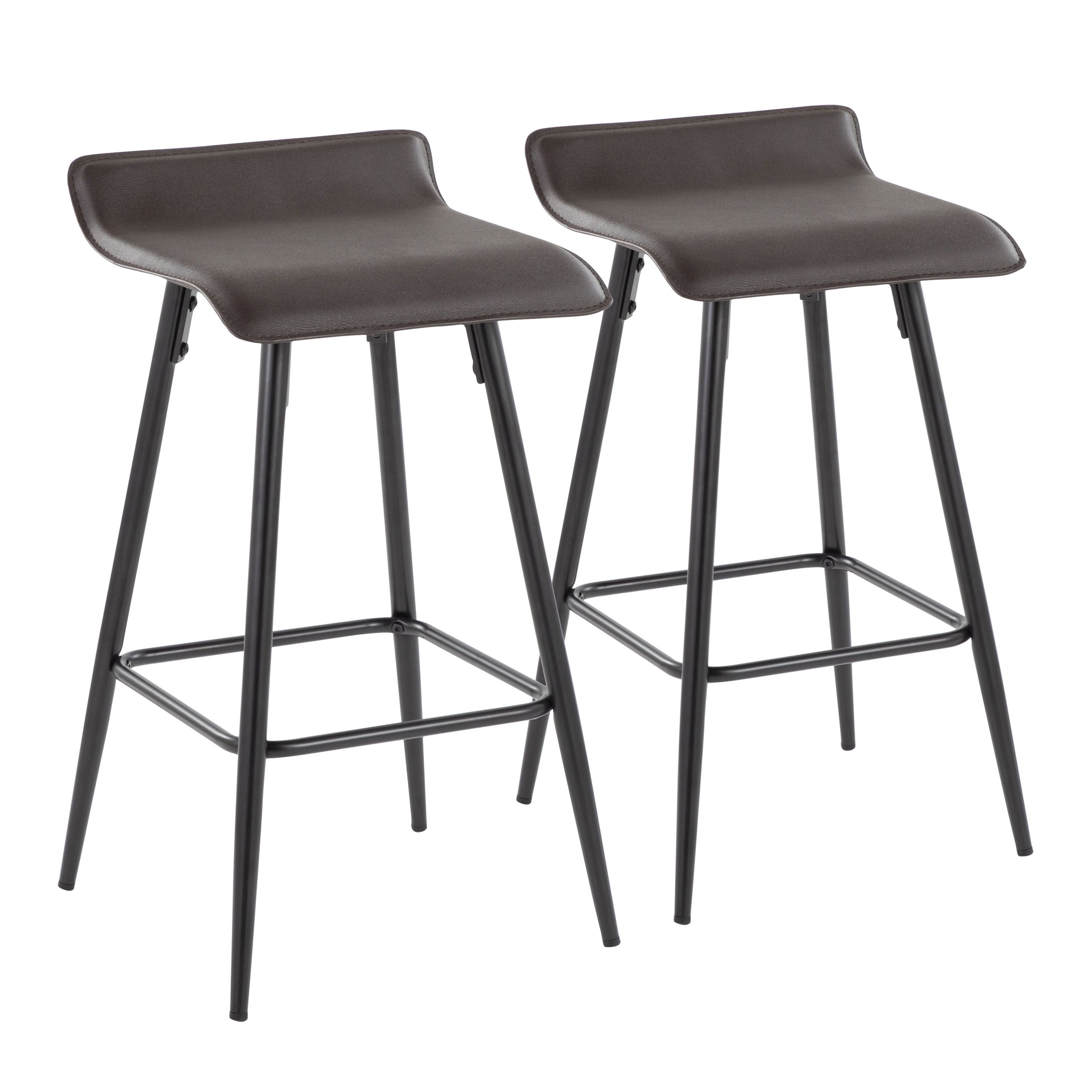Ale 26 Contemporary Fixed Height Counter Stool in Black Steel and Espresso Faux Leather by LumiSource - Set of 2