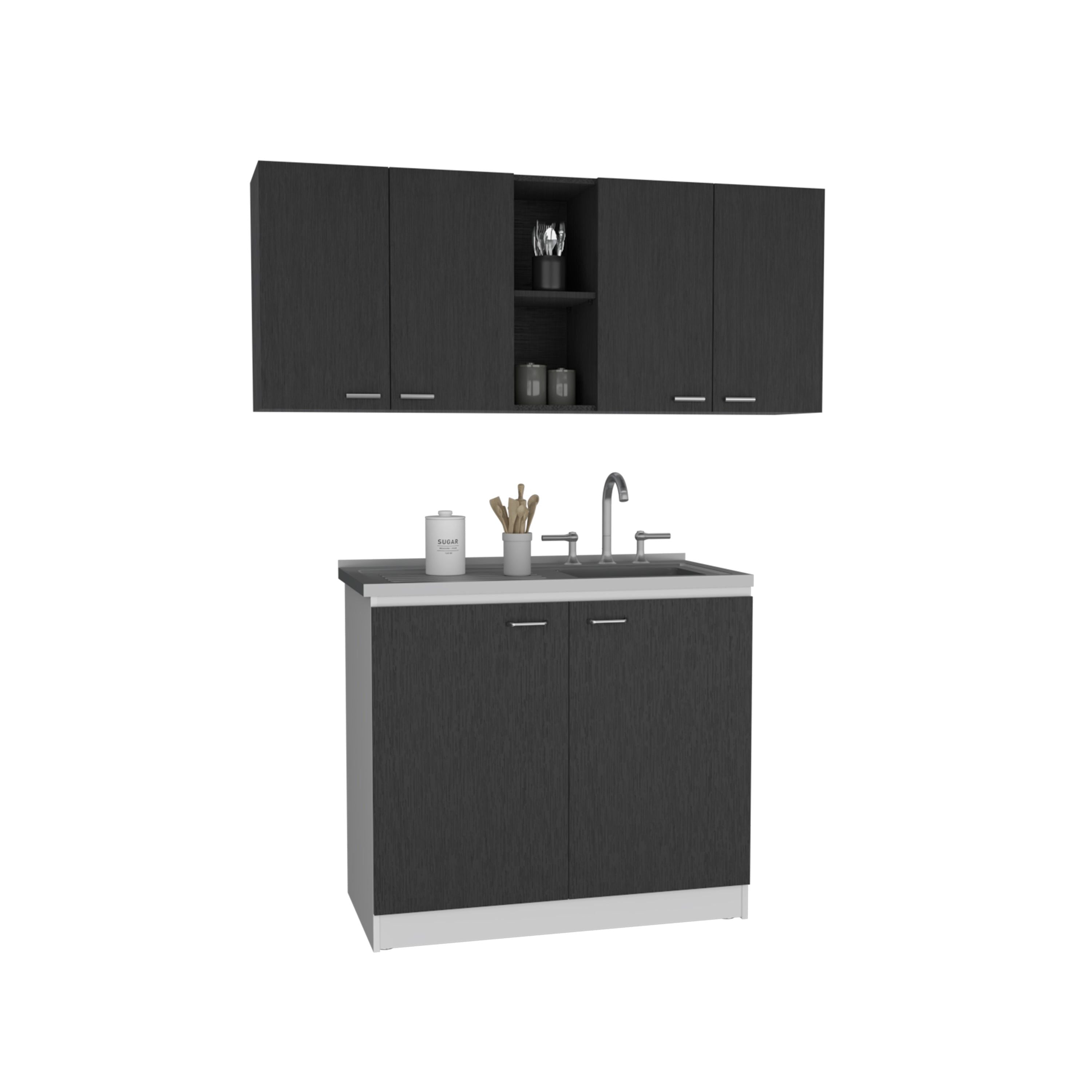 Depot E-Shop Luther 2 Piece Kitchen Set, Wall Cabinet + Utility Sink Cabinet, Black/White