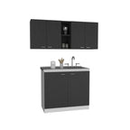 Depot E-Shop Luther 2 Piece Kitchen Set, Wall Cabinet + Utility Sink Cabinet, Black/White
