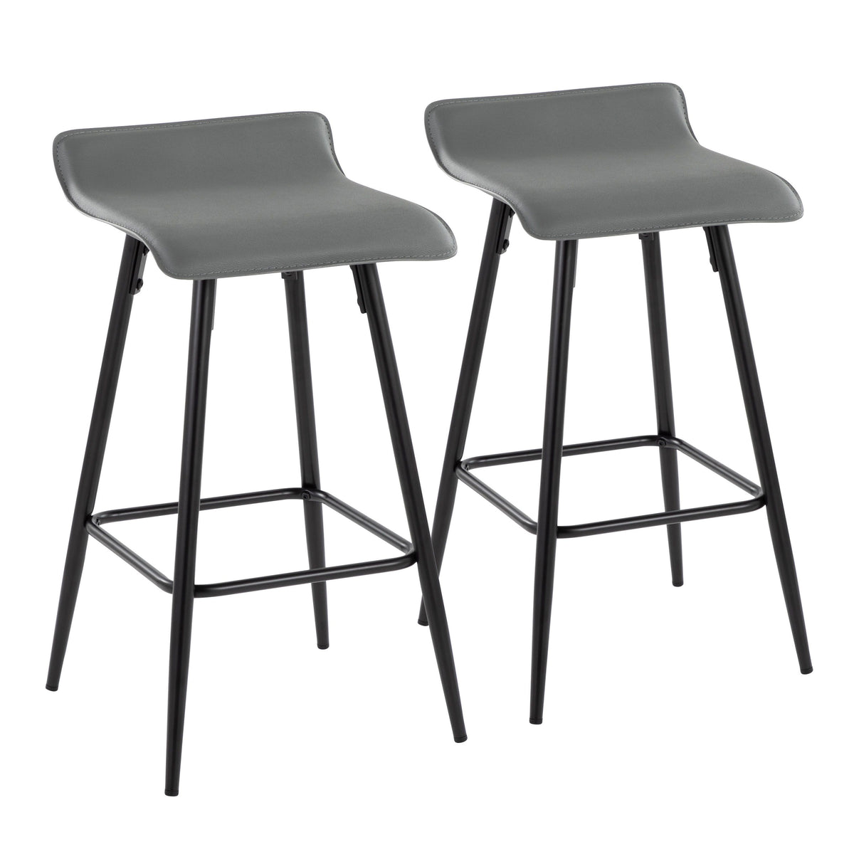 Ale 26 Contemporary Fixed Height Counter Stool in Black Steel and Grey Faux Leather by LumiSource - Set of 2