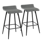 Ale 26 Contemporary Fixed Height Counter Stool in Black Steel and Grey Faux Leather by LumiSource - Set of 2