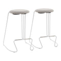 Finn Contemporary Counter Stool in White Steel and Light Grey Fabric by LumiSource - Set of 2