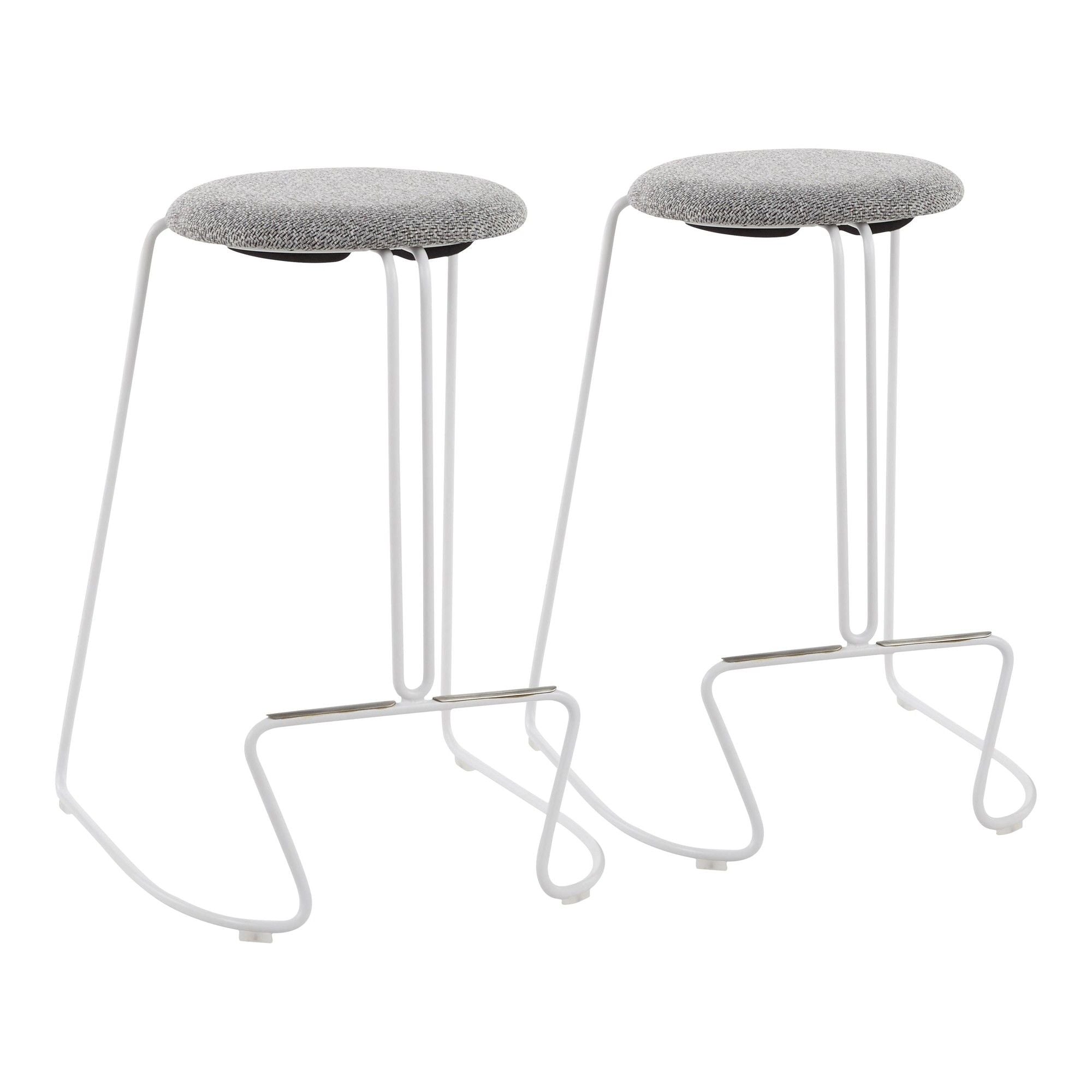 Finn Contemporary Counter Stool in White Steel and Charcoall Fabric by LumiSource - Set of 2