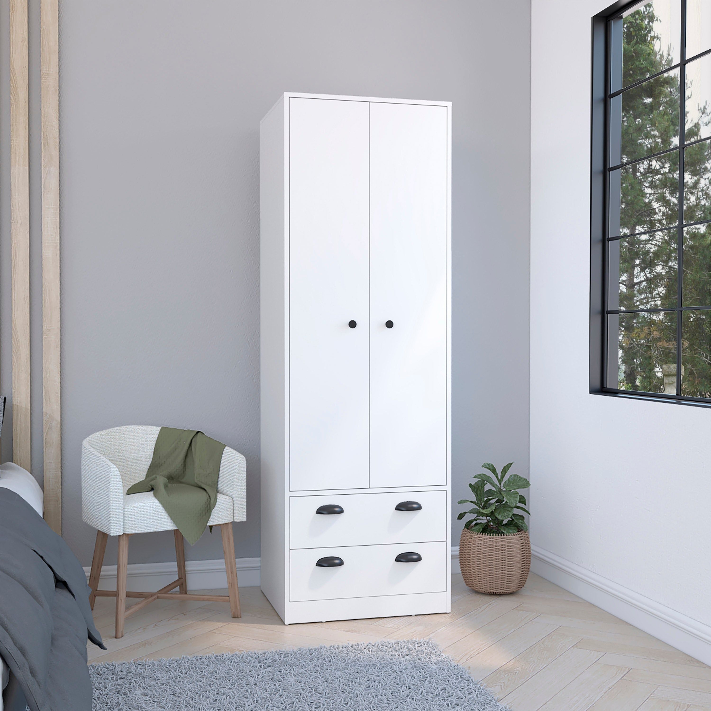 Armoire 70&quot; H With 2-Drawers And 2-Doors, White