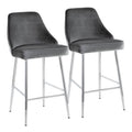 Marcel 25 Contemporary Fixed-Height Counter Stool in Chrome and Blue Velvet by LumiSource - Set of 2