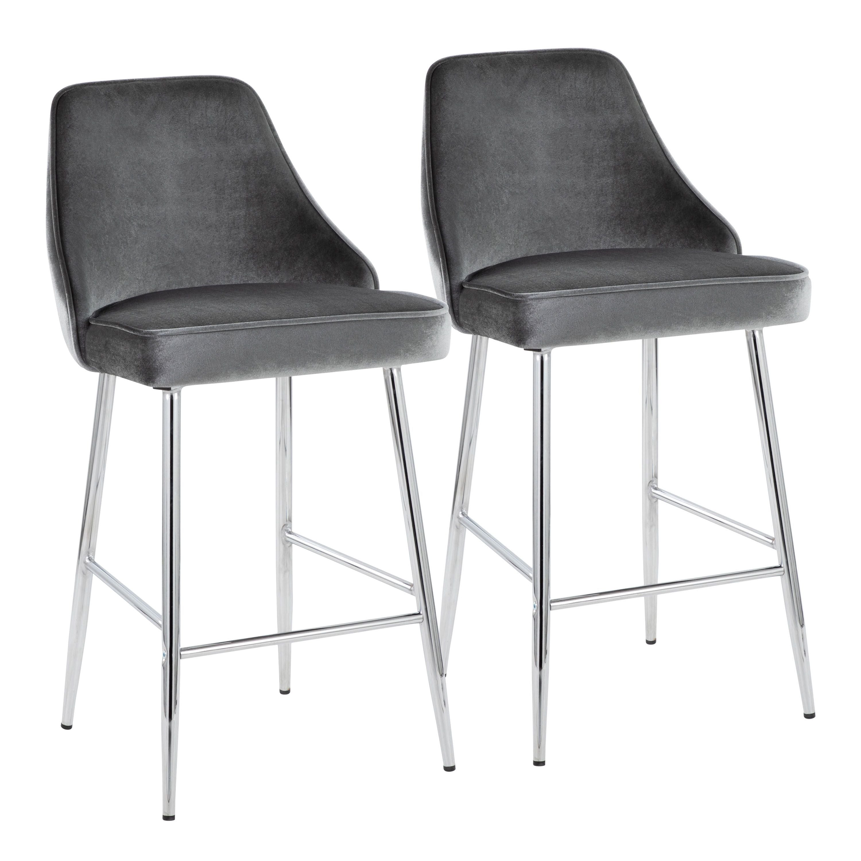 Marcel 25 Contemporary Fixed-Height Counter Stool in Chrome and Blue Velvet by LumiSource - Set of 2