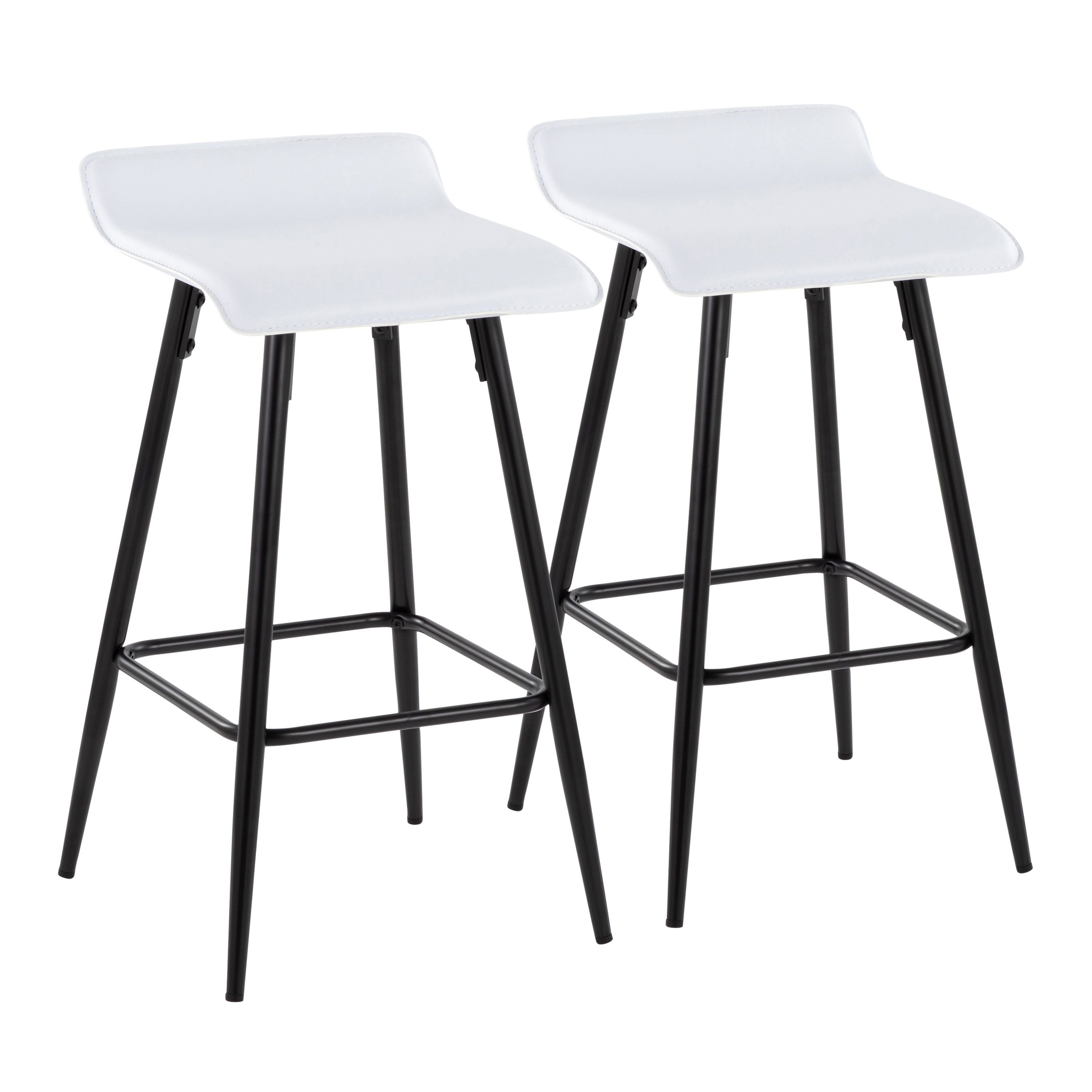 Ale 26 Contemporary Fixed Height Counter Stool in Black Steel and White Faux Leather by LumiSource - Set of 2