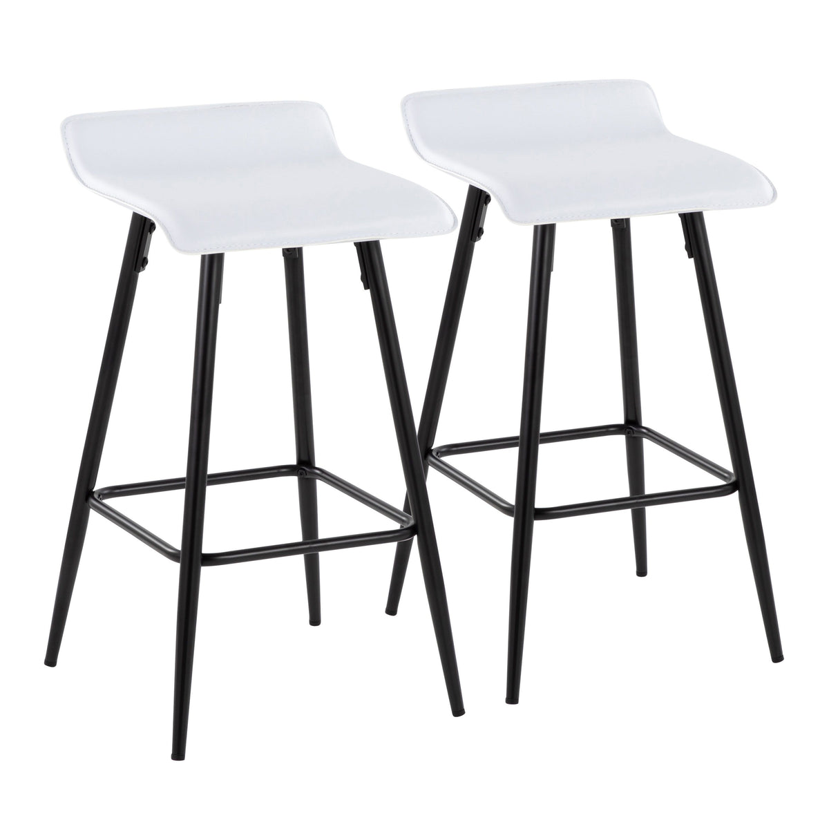 Ale 26 Contemporary Fixed Height Counter Stool in Black Steel and White Faux Leather by LumiSource - Set of 2