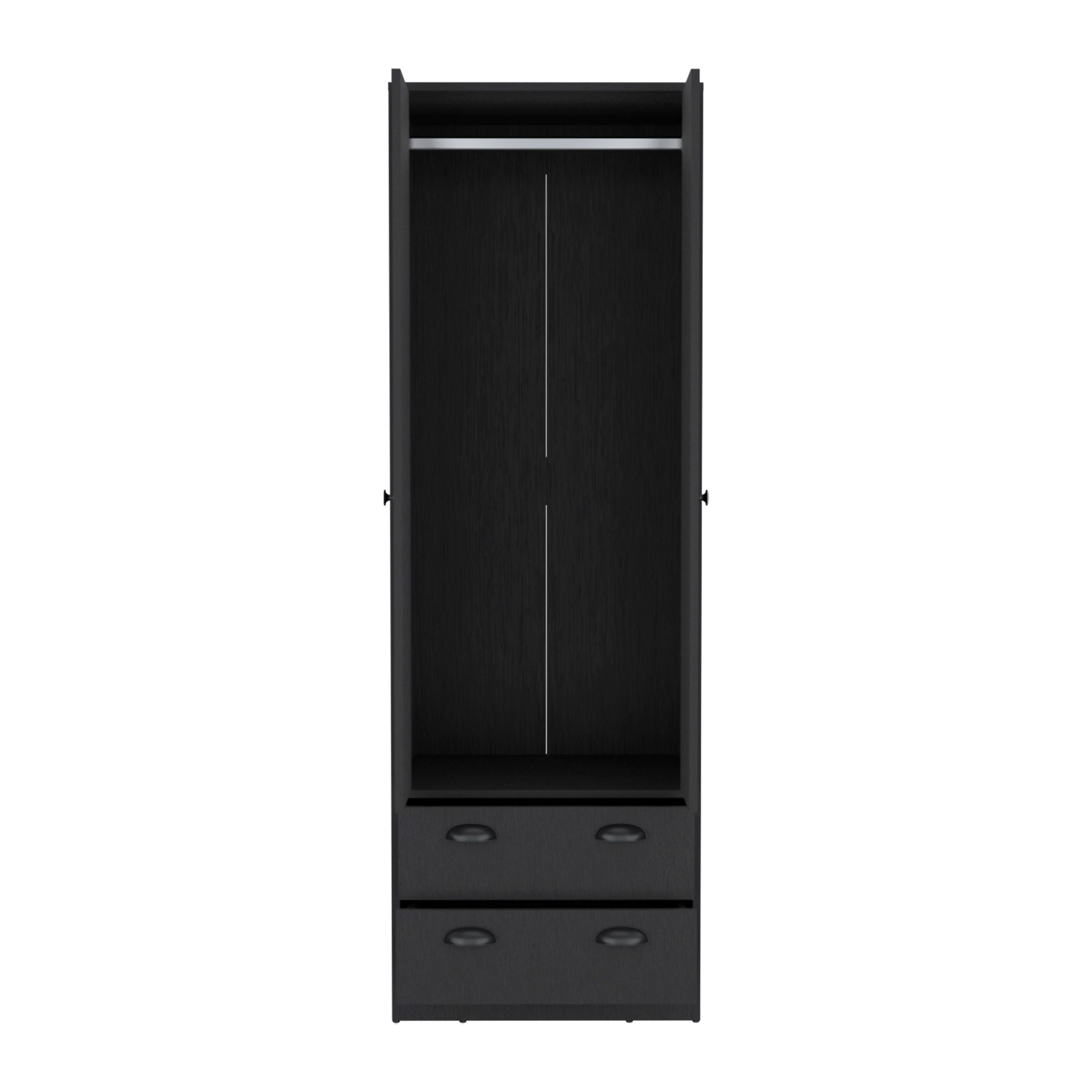 Armoire 70&quot; H With 2 Drawers And 2-Doors, Black