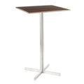 Fuji Contemporary Square Bar Table in Stainless Steel with Walnut Wood Top by LumiSource