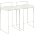 Fuji Contemporary Stackable Counter Stool in White with White Faux Leather Cushion by LumiSource - Set of 2
