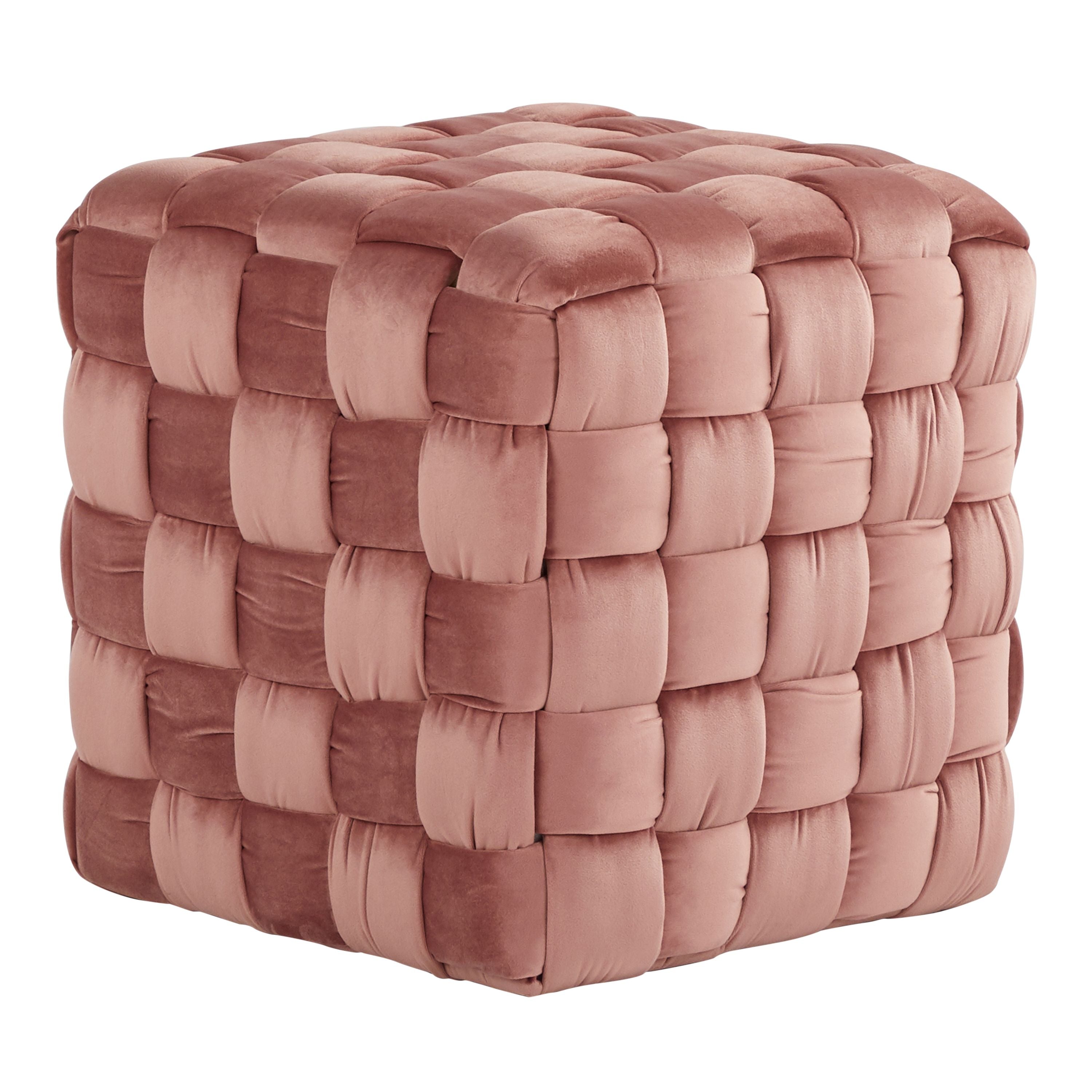 Square Braided 16 Ottoman in Blush Pink Velvet by LumiSource