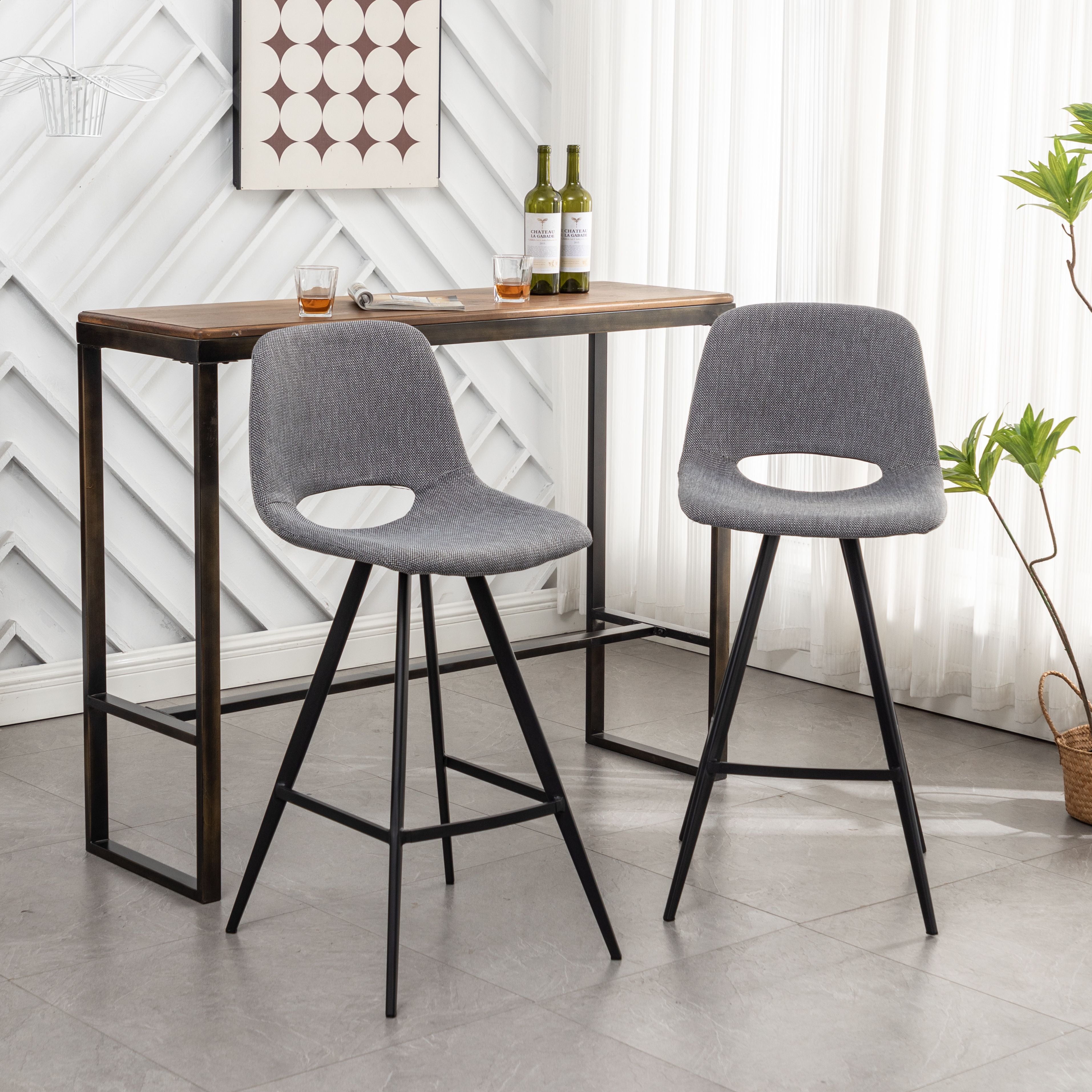 Porth Fabric Kitchen 28.25 Counter Height Stools, Set of 2, Gray