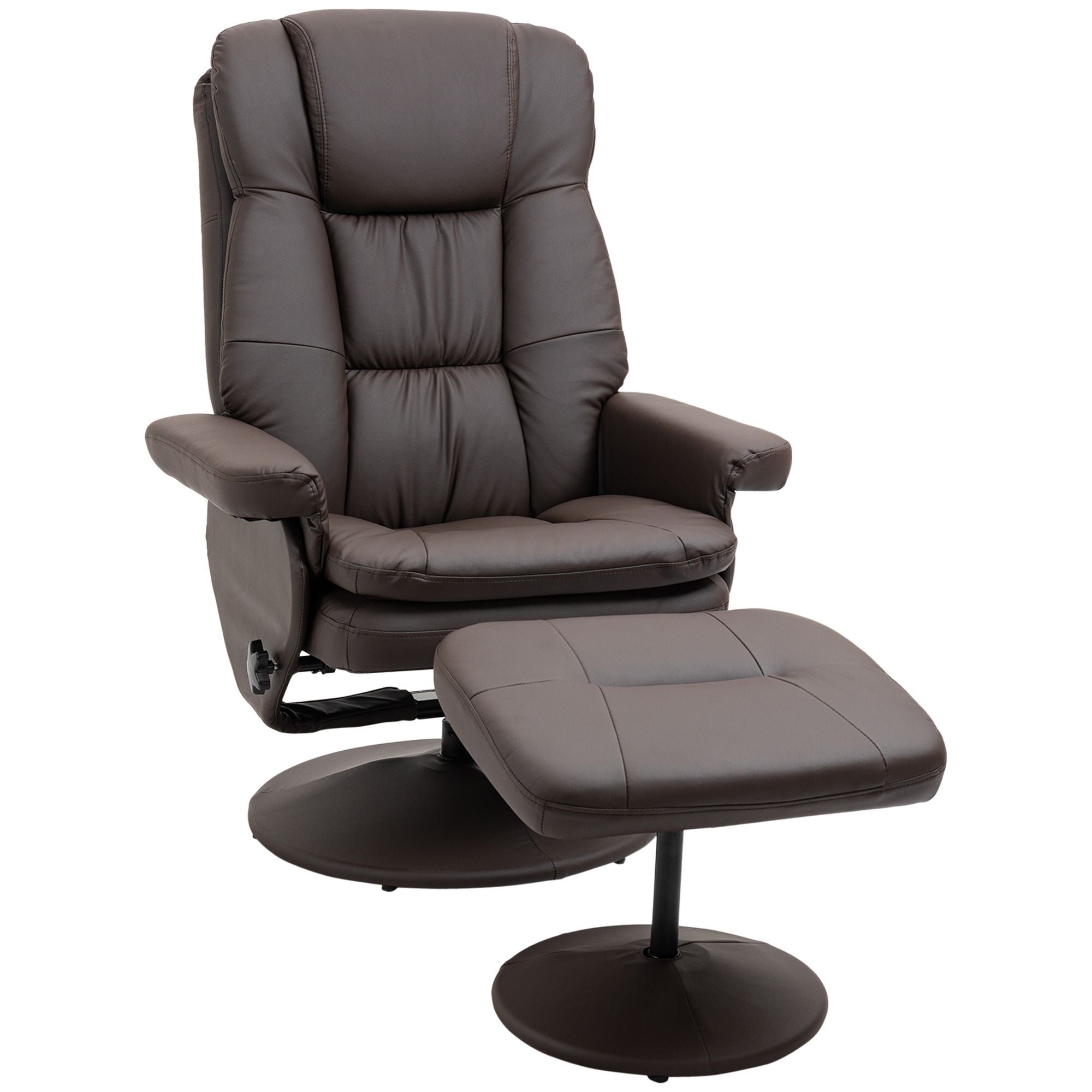 HOMCOM Recliner and Ottoman with Wrapped Base, Swivel PU Leather Reclining Chair with Footrest for Living Room, Bedroom and Home