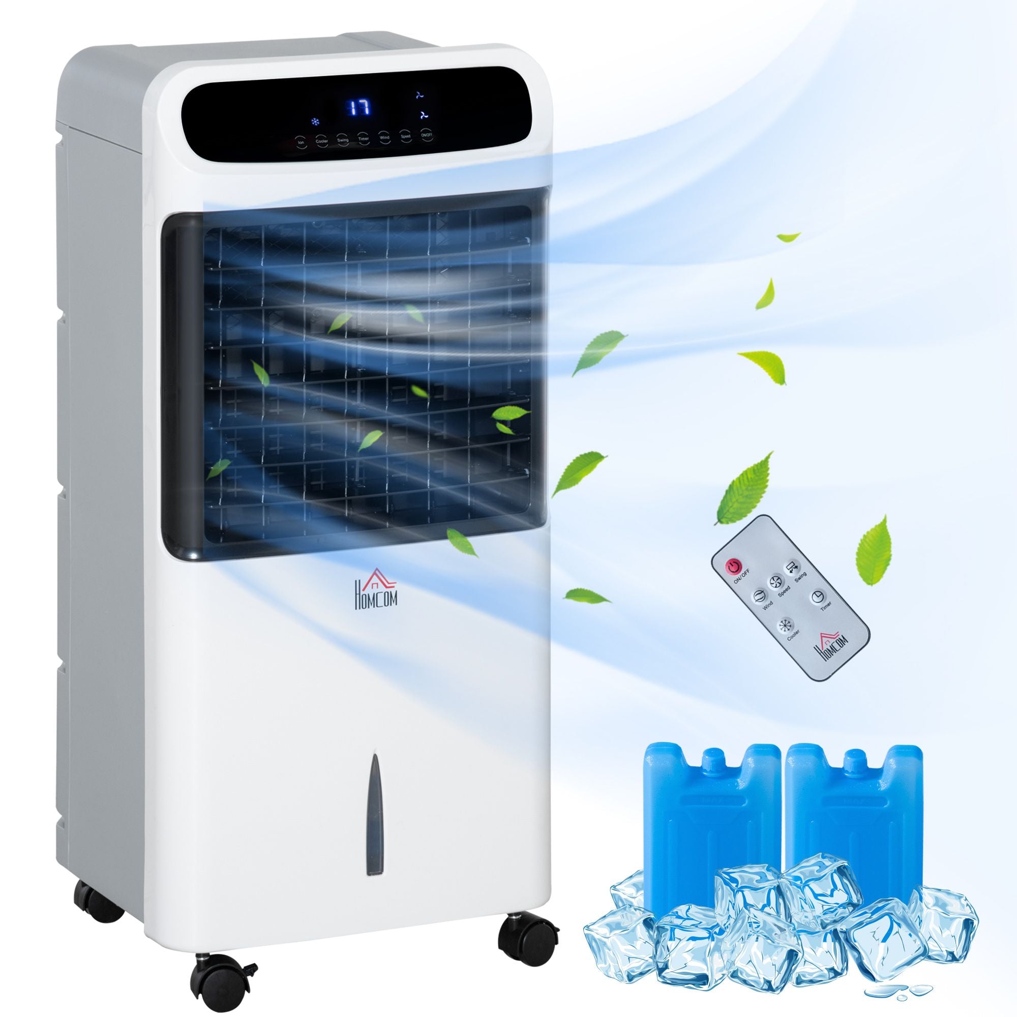 HOMCOM 32 Mobile Evaporative Air Cooler, 3-In-1 Ice Cooling Fan Water Conditioner Humidifier Unit with Remote, Timer, Oscillatin