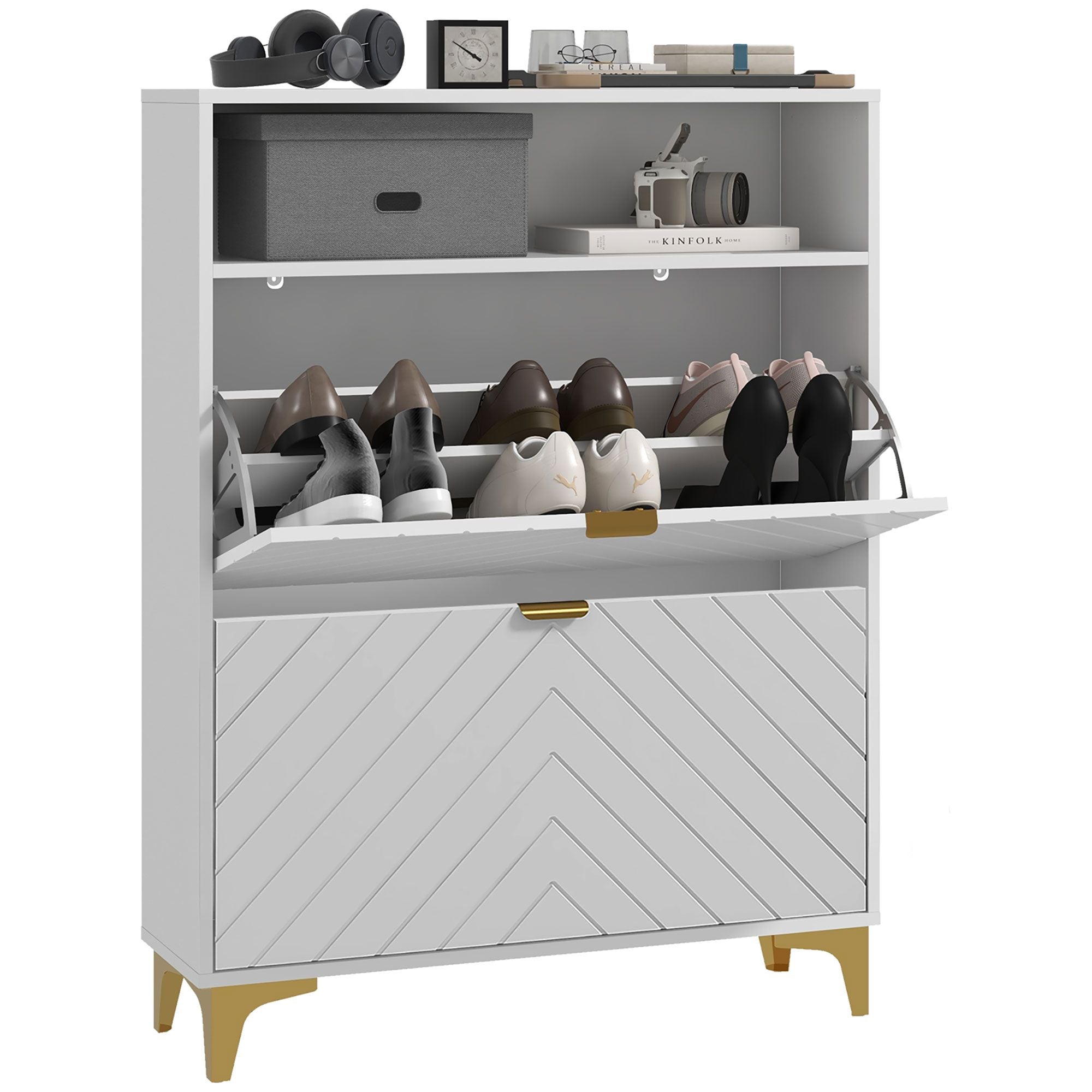 HOMCOM Shoe Storage Cabinet with 2 Drawers for 12 Pairs of Shoes, White