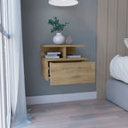 Depot E-Shop Seward Floating Nightstand, Wall Mounted With Single Drawer And 2-Tier Shelf, Macadamia